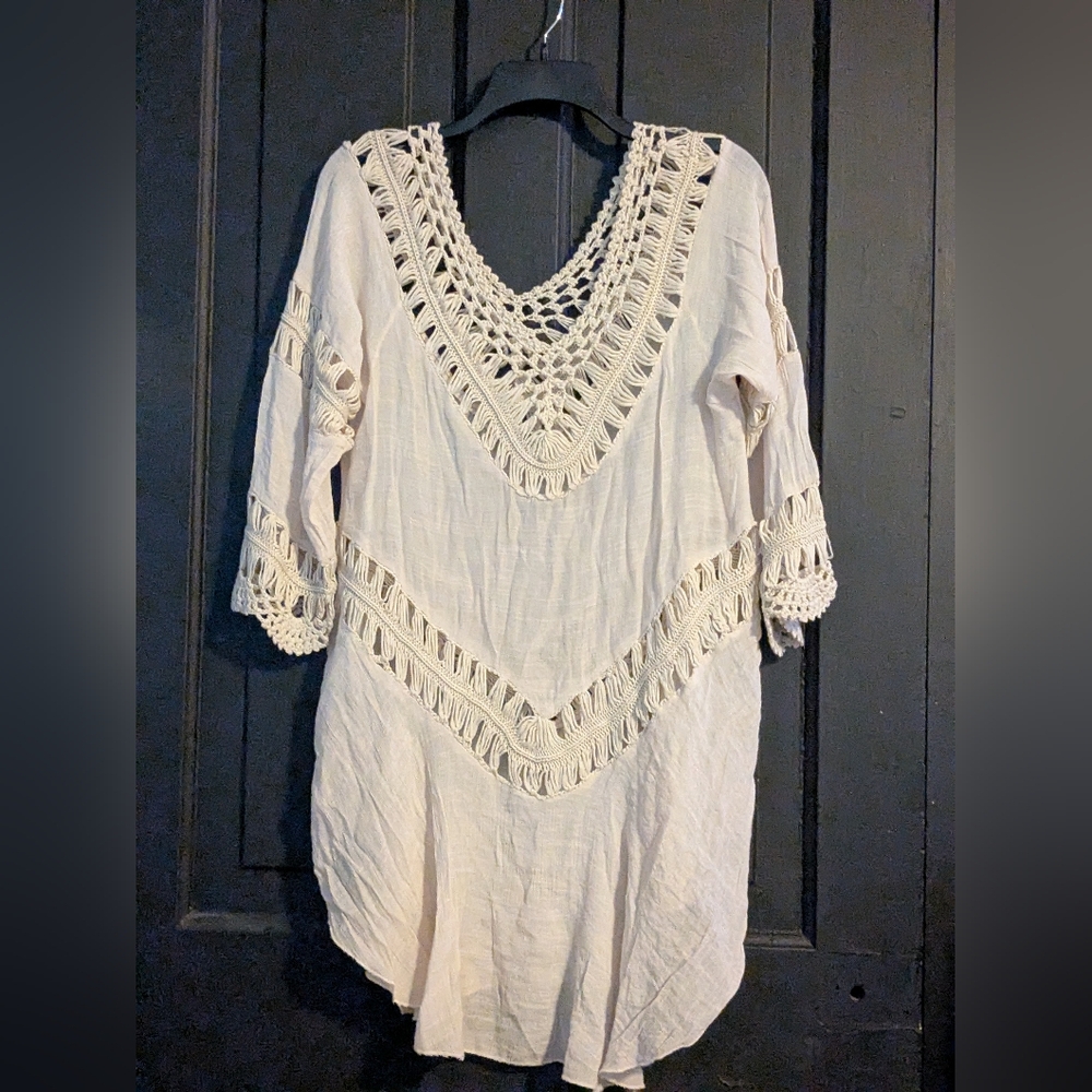 Elegant Cream Crochet Swim Cover-Up